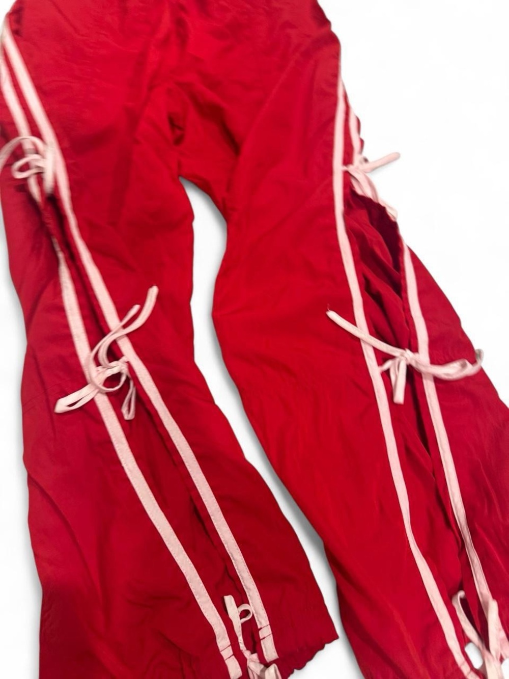 Gorpcore Streetwear Cali 1850 LA Side Stripe Bow Tie Slit Wide Leg Track Pants - Picture 4 of 7